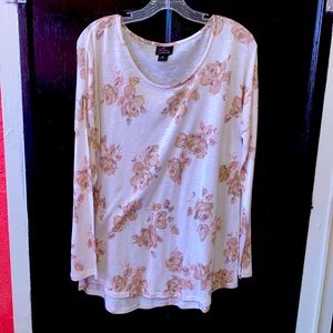 XL creamy white blouse w/ tan flowers. Sheer